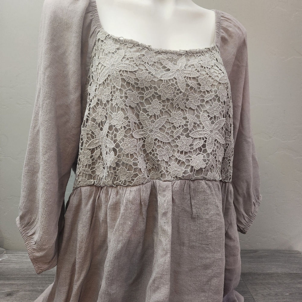 Kings Road Tan Dress Size 3X Floral Lace Lagenlook Prairie Lined Boho‎ Layered